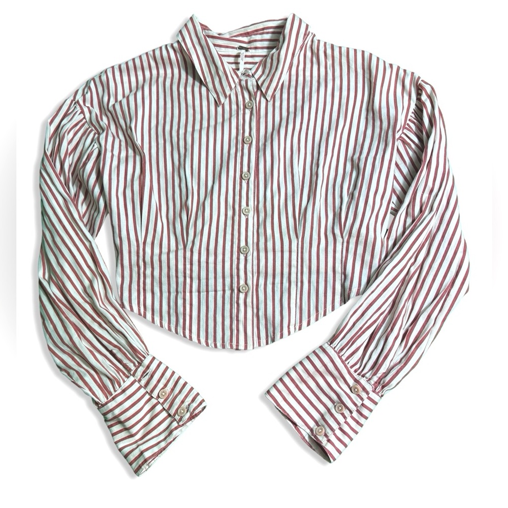 FREE PEOPLE Women's Ophelia Corset Button Down Striped Shirt